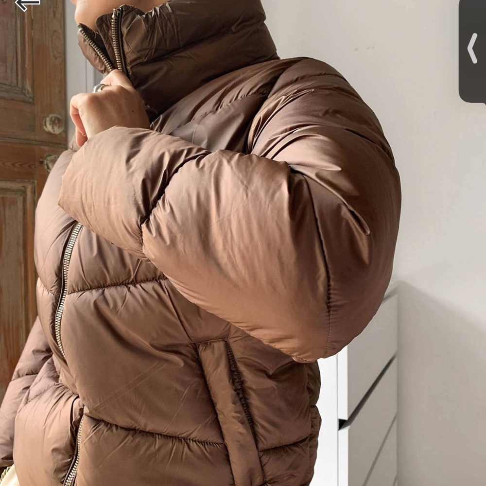 Mango shiny puffer coat in brown - Picture 2 of 6